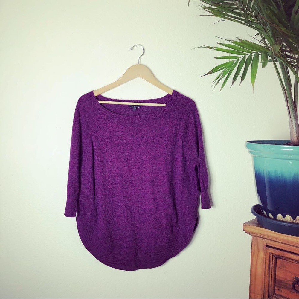 Express Purple Round Hem 3/4 Sleeve, XS